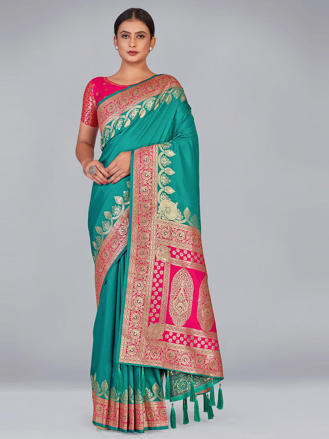 MONJOLIKA FASHION Turquoise Blue & Pink Woven Design Zari Silk Blend Banarasi Saree
MONJOLIKA FASHION Turquoise Blue & Pink Woven Design Zari Silk Blend Banarasi Saree