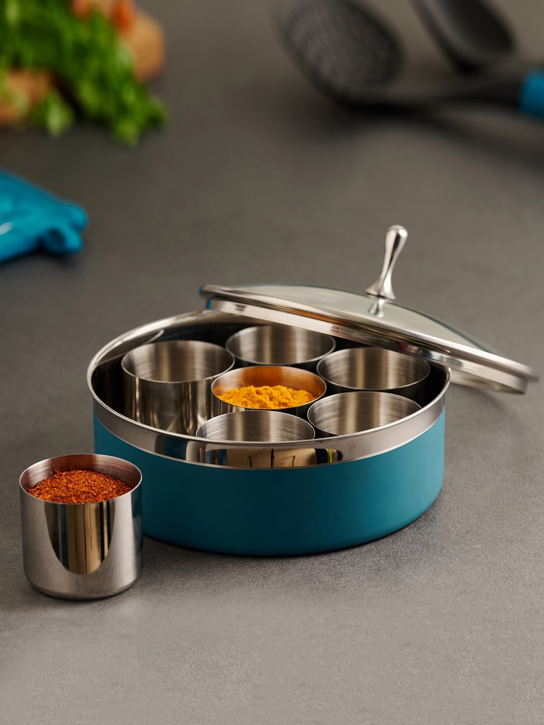 Home Centre Dishwasher Safe Food Icon Vanya Stainless Steel Spice Box with Lid, Blue
Home Centre Dishwasher Safe Food Icon Vanya Stainless Steel Spice Box with Lid, Blue
