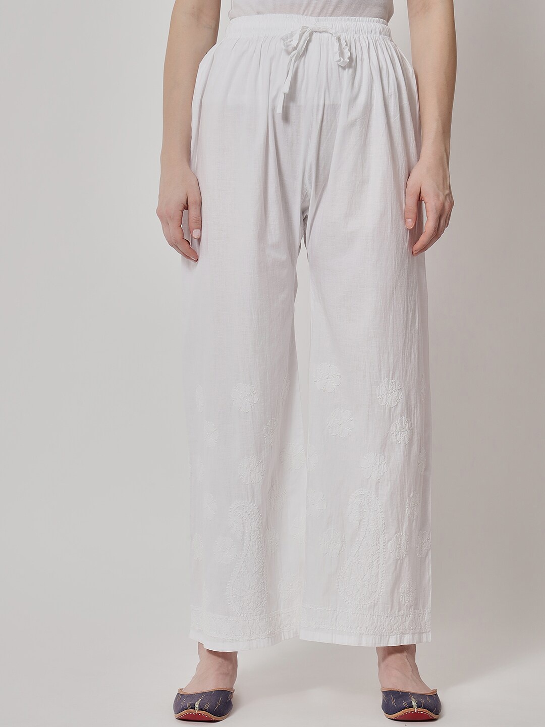 PARAMOUNT CHIKAN Women Ethnic Motifs Embroidered Chikankari Cotton Palazzos, White
PARAMOUNT CHIKAN Women Ethnic Motifs Embroidered Chikankari Cotton Palazzos, White