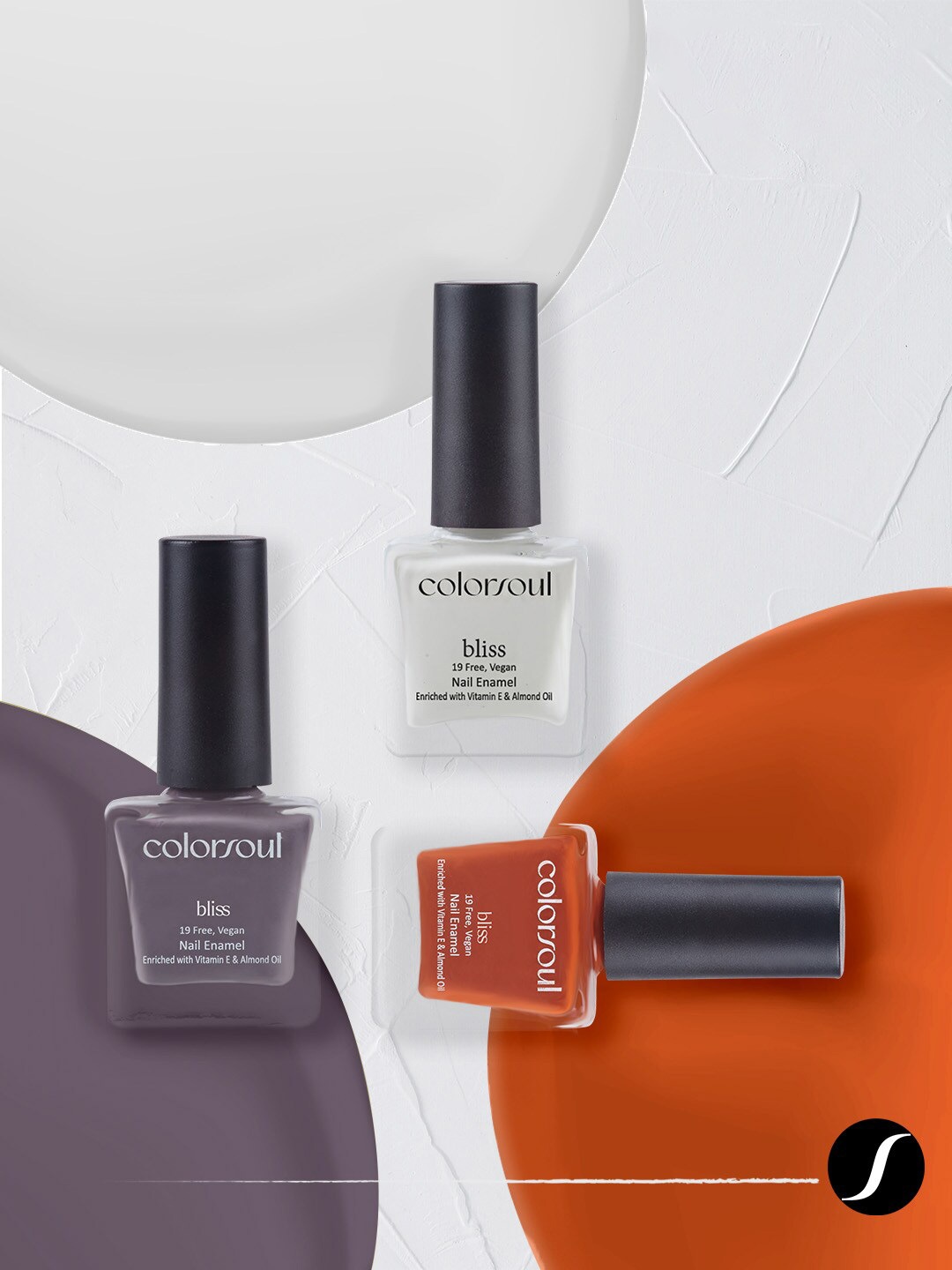 Colorsoul Set of 3 Bliss Vegan Nail Enamel with Vitamin E & Almond Oil - 8 ml each, Rust