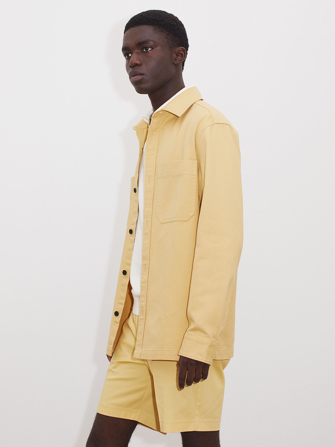 H&M Men Solid Regular Fit Overshirt, Yellow