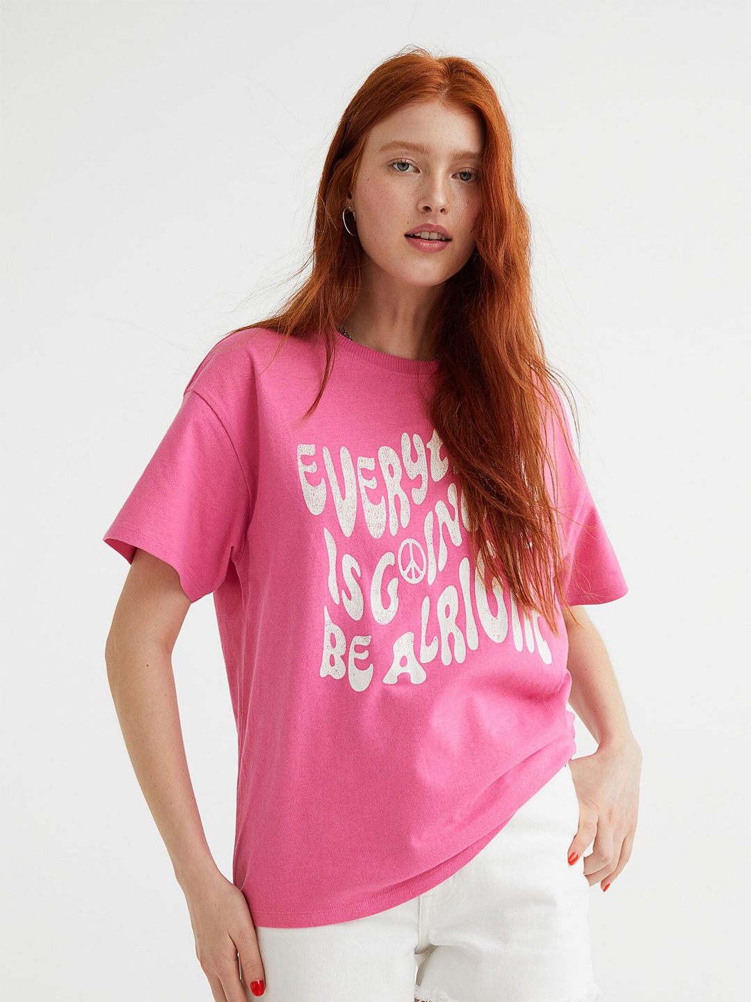 H&M Oversized Printed T-Shirt, Pink