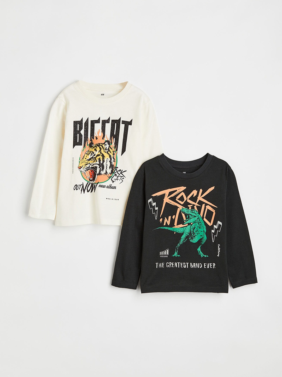 H&M Boys 2-Pack Cotton Jersey Tops, Black