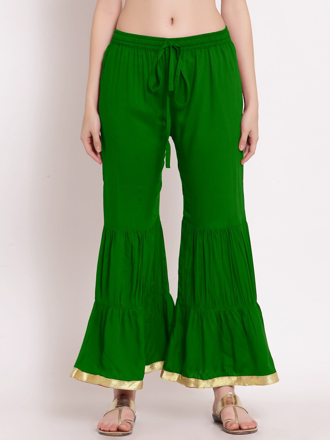 PATRORNA Women Solid Wide Leg Palazzos, Green