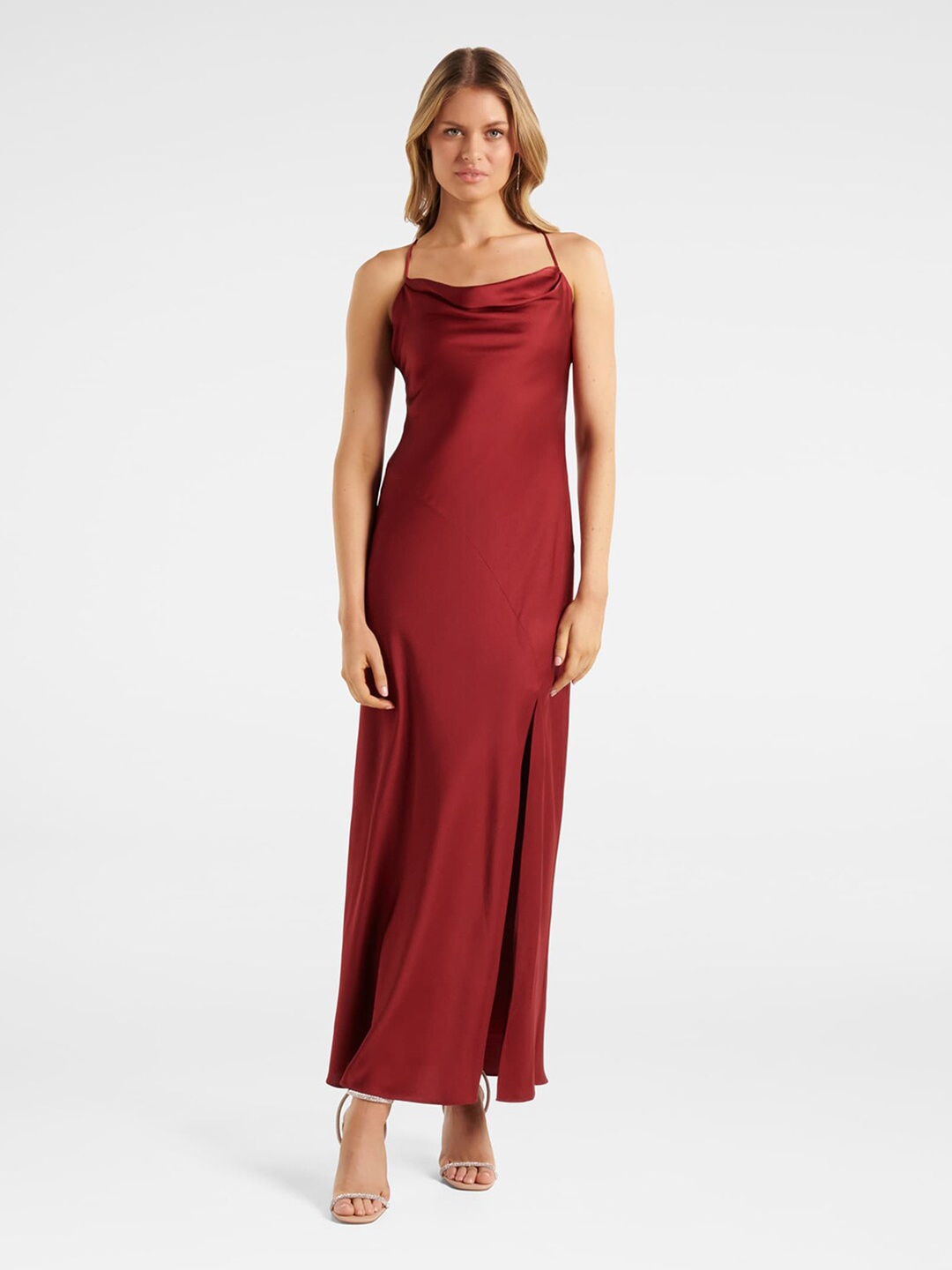 Forever New Satin Sheath Maxi Dress, Maroon