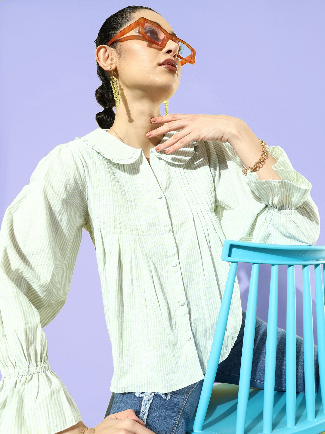 The Roadster Lifestyle Co. Women Green & White Striped Peter Pan Collar Shirt Style Top
The Roadster Lifestyle Co. Women Green & White Striped Peter Pan Collar Shirt Style Top