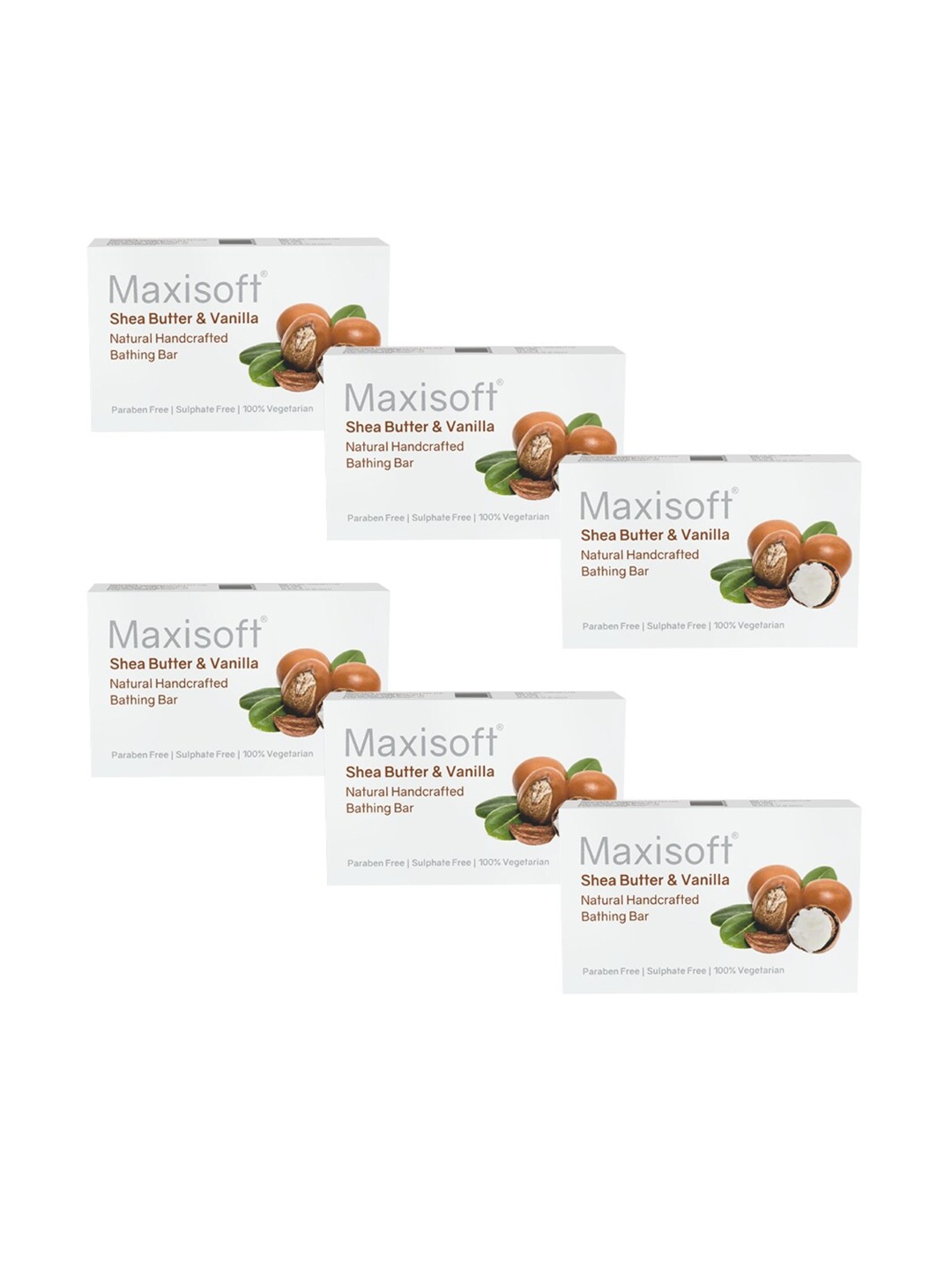 Maxisoft Set Of 6 Shea Butter & Vanilla Bathing bar Paraben & Sulphate Free 75gm, White
Maxisoft Set Of 6 Shea Butter & Vanilla Bathing bar Paraben & Sulphate Free 75gm, White