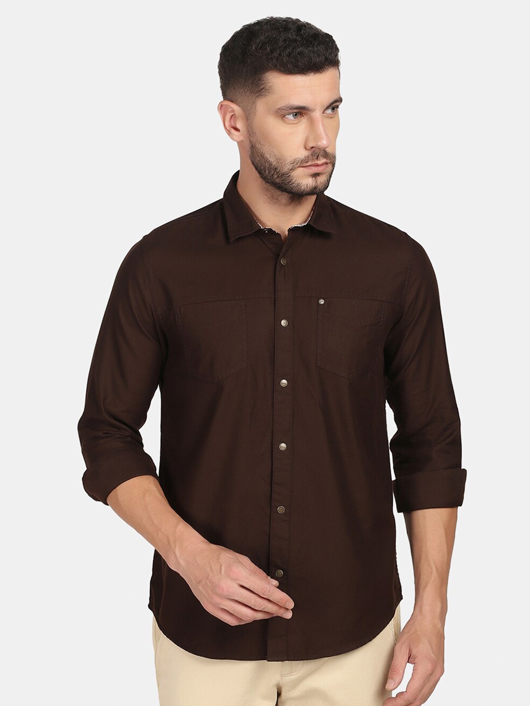 Blackberrys Men Slim Fit Casual Shirt, Brown
