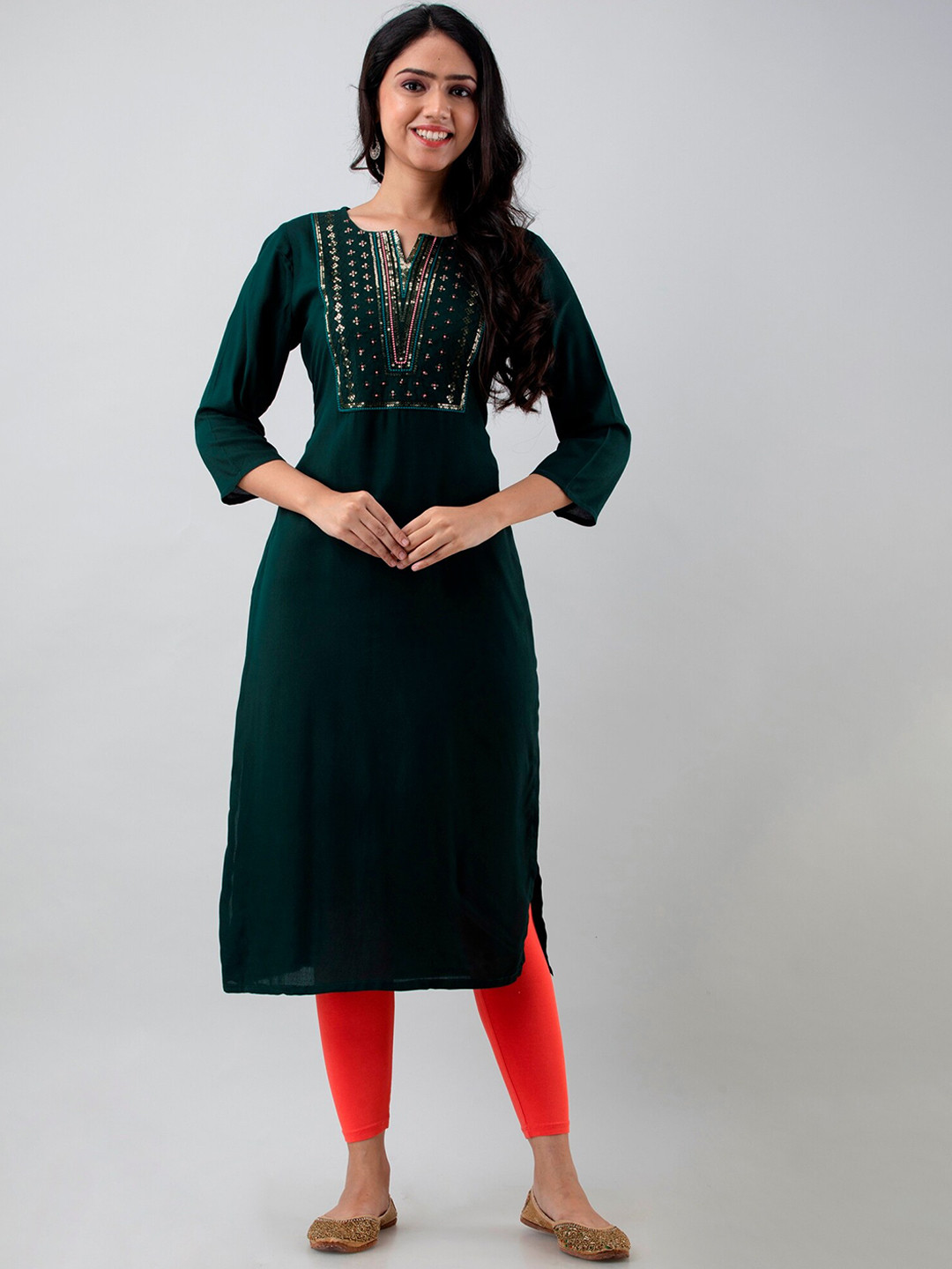 PREKSHA Women Embroidered Kurta, Green
PREKSHA Women Embroidered Kurta, Green