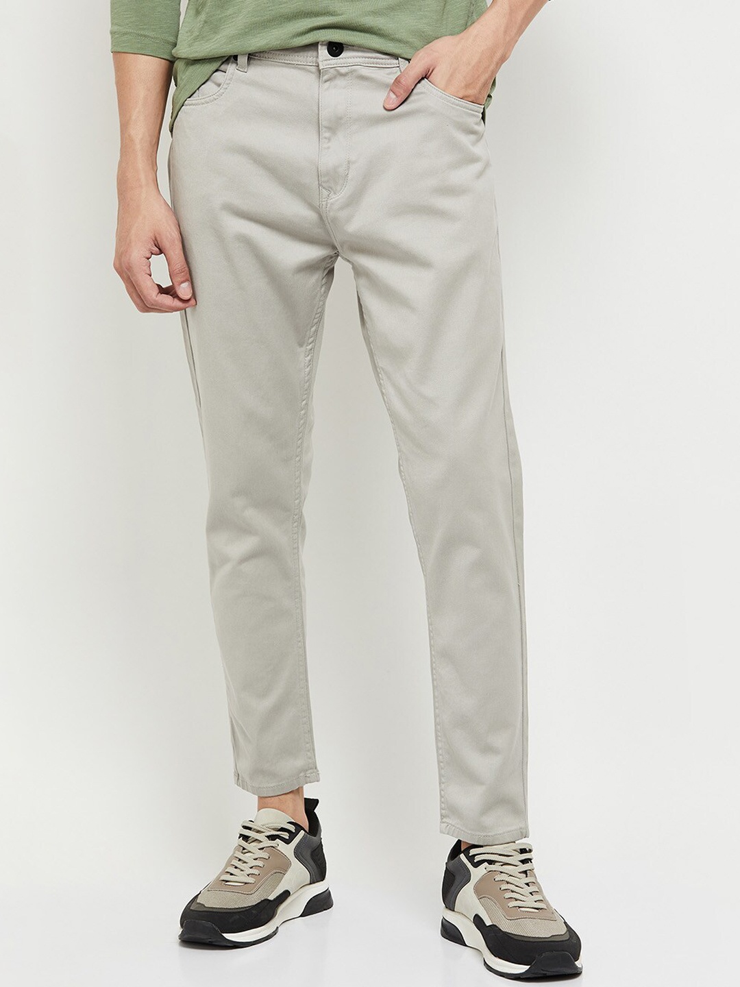 max Men Solid Regular Fit Stretchable Jeans, Olive