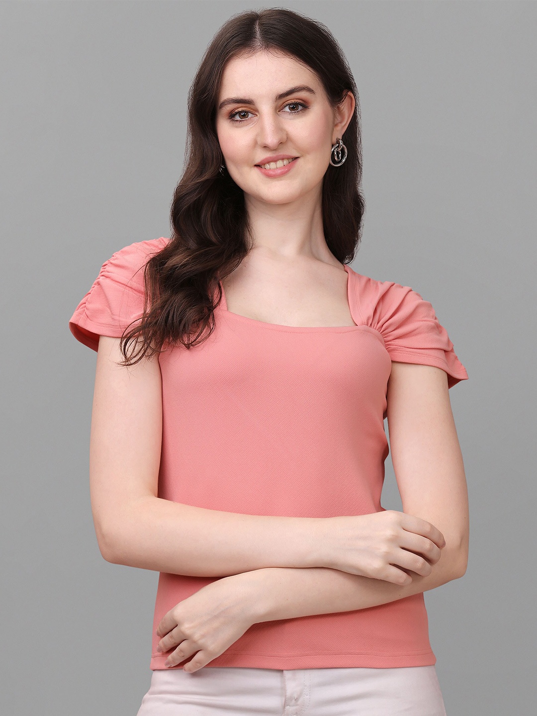 VeBNoR Women Extended Sleeves Top, Peach