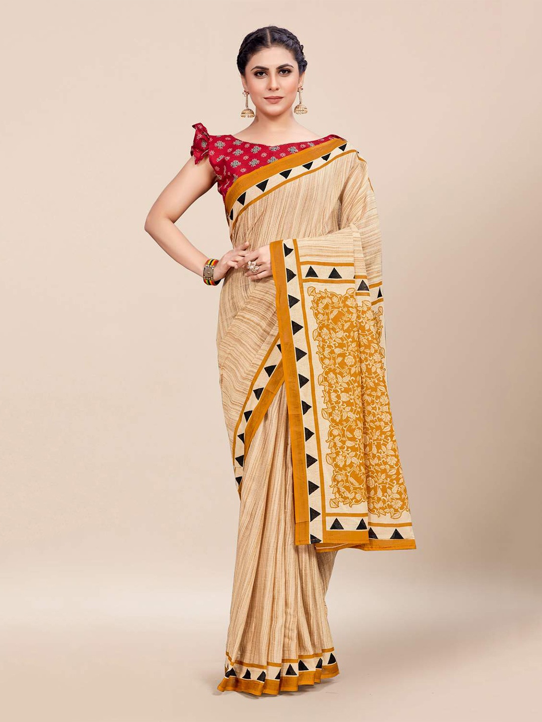 KARAGIRI Striped Saree, Yellow