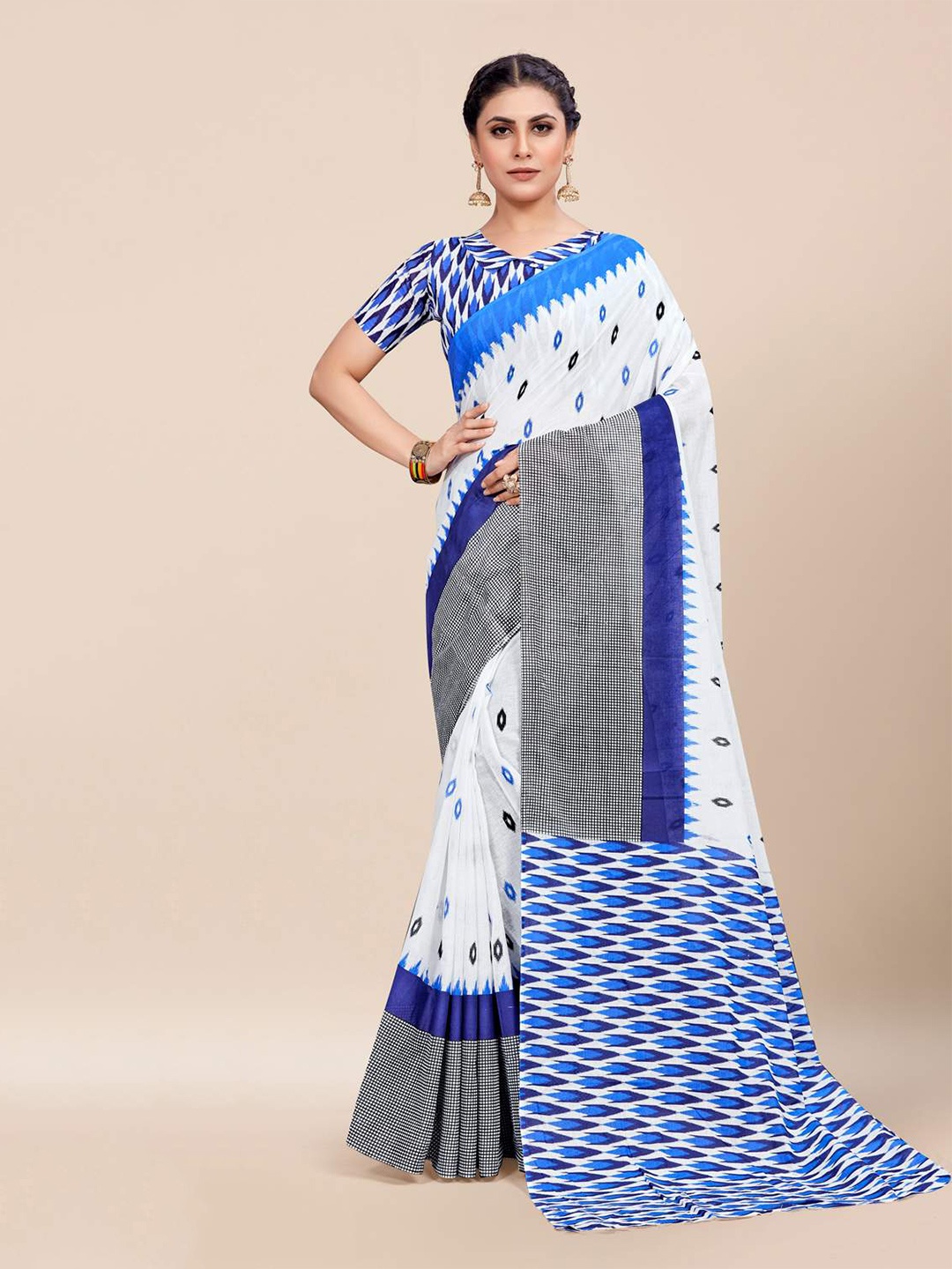 KARAGIRI Linen Blend Saree, White