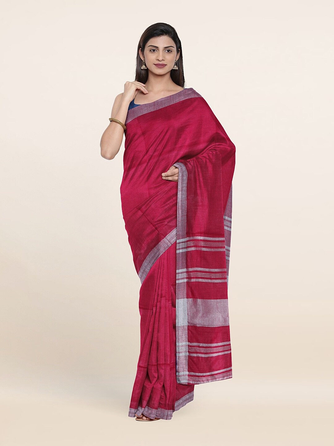 Pothys Zari Linen Blend Saree, Red