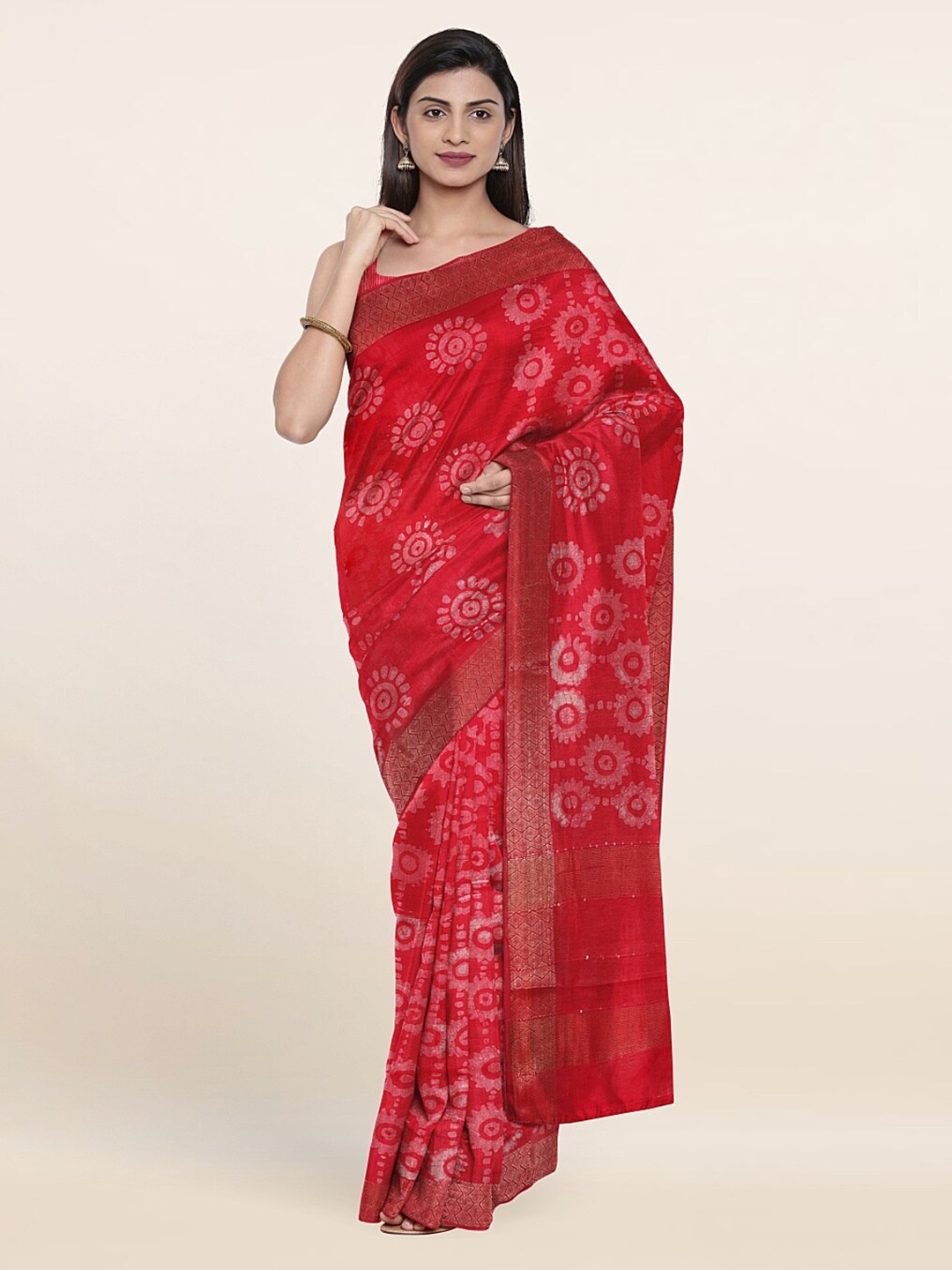 Pothys Batik Zari Jute Cotton Saree, Pink