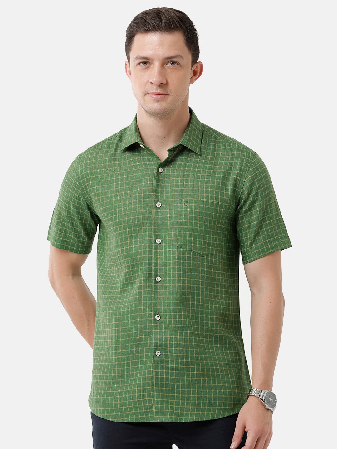 Linen Club Men Spread Collar Grid Tattersall Checks Checked Sustainable Casual Shirt, Green
Linen Club Men Spread Collar Grid Tattersall Checks Checked Sustainable Casual Shirt, Green