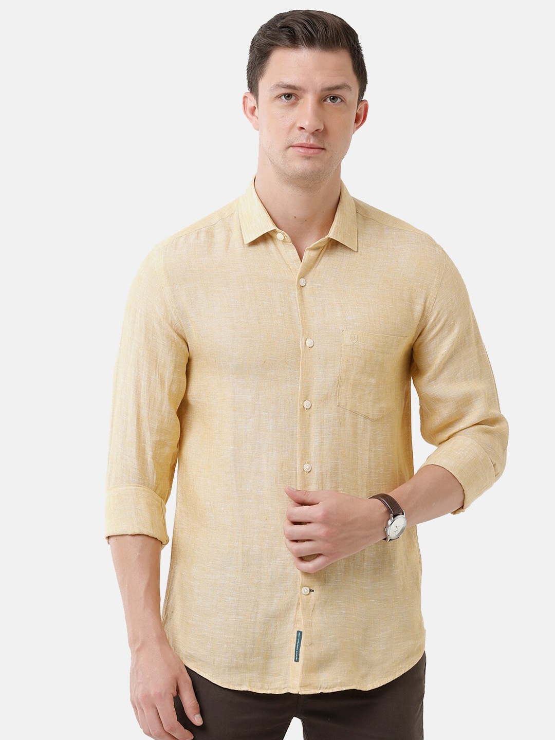 Linen Club Men Linen Casual Shirt, Yellow
