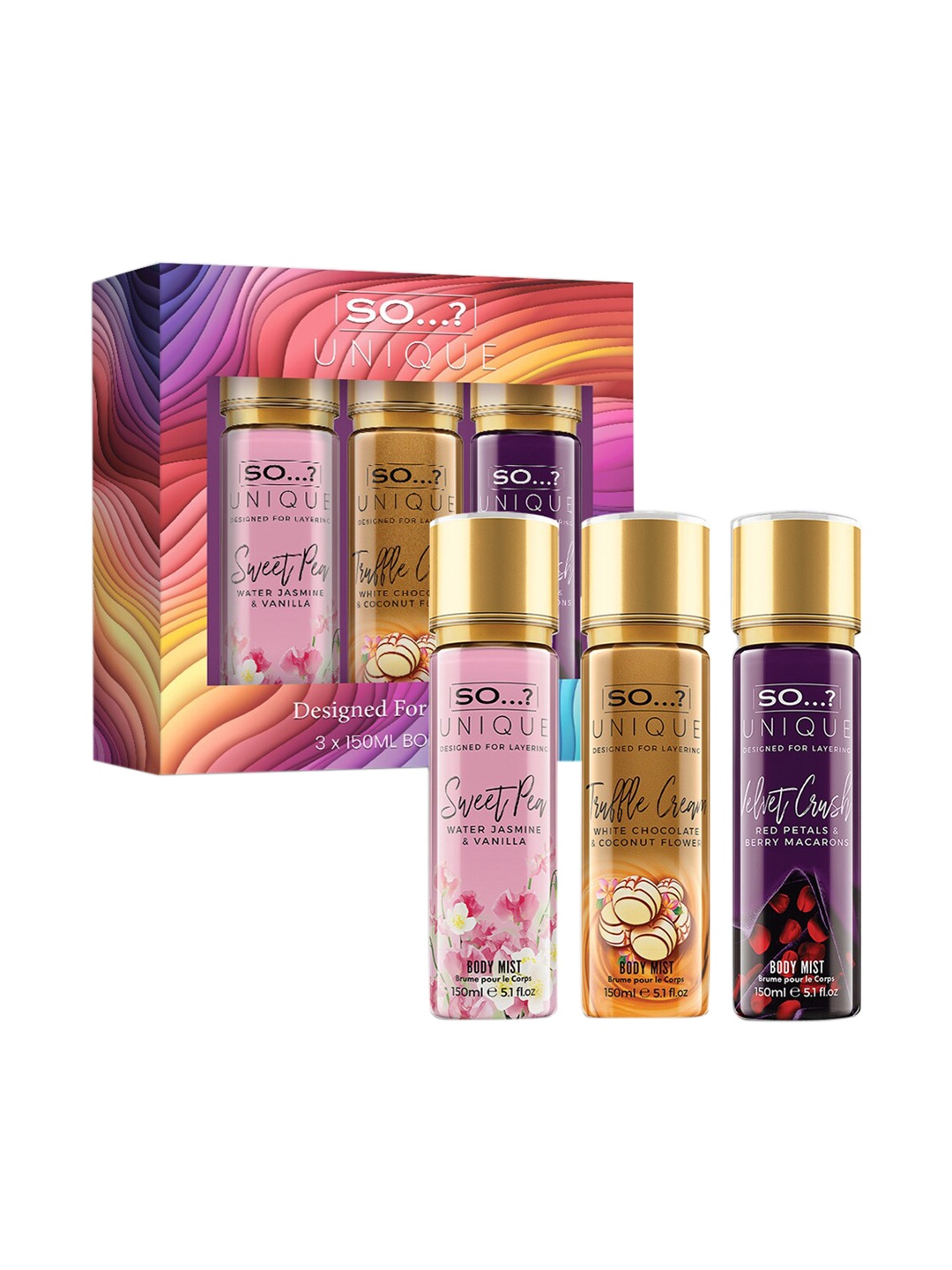 SO Set Of 3 Sweet Pea & Tuffle Cream & Velvet Crush Body Mist 150 ml Each, Transparent
SO Set Of 3 Sweet Pea & Tuffle Cream & Velvet Crush Body Mist 150 ml Each, Transparent