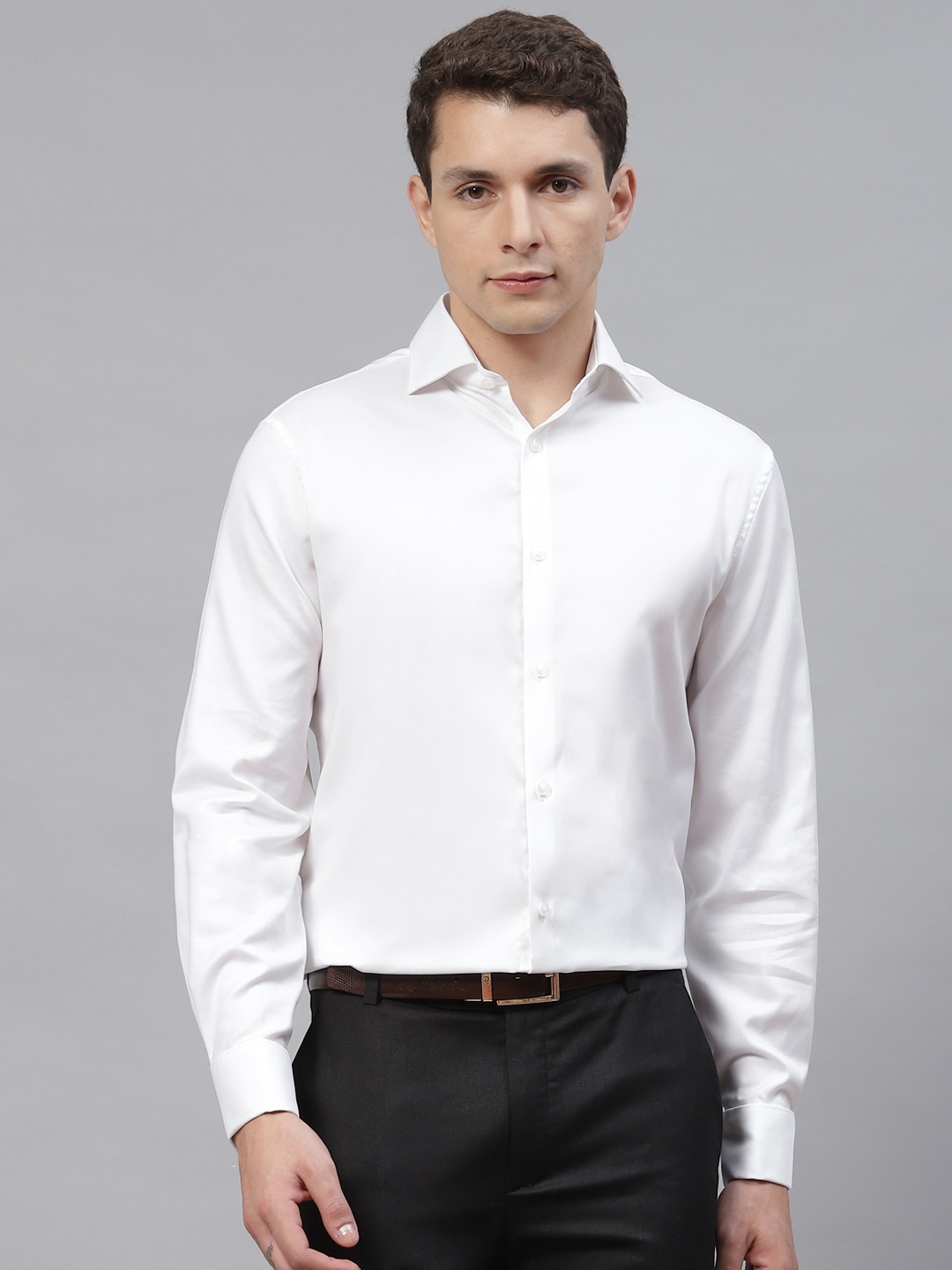Marks & Spencer Men White Solid Cotton Formal Shirt