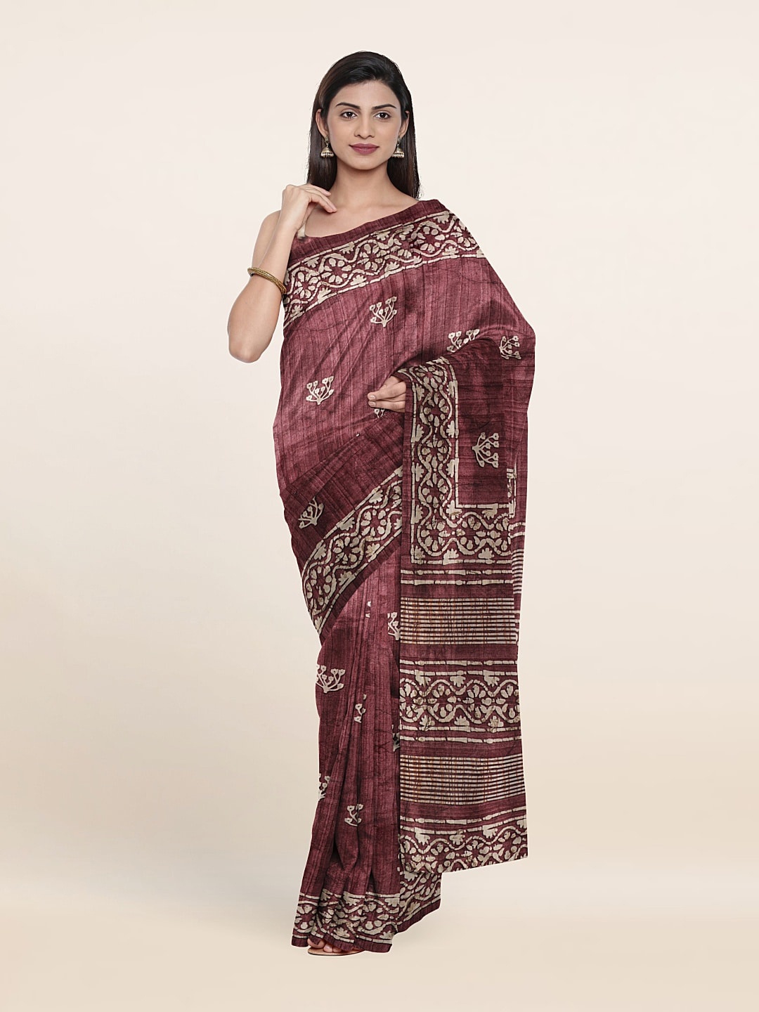 Pothys Printed Ethnic Motifs Jute Silk Saree, Purple