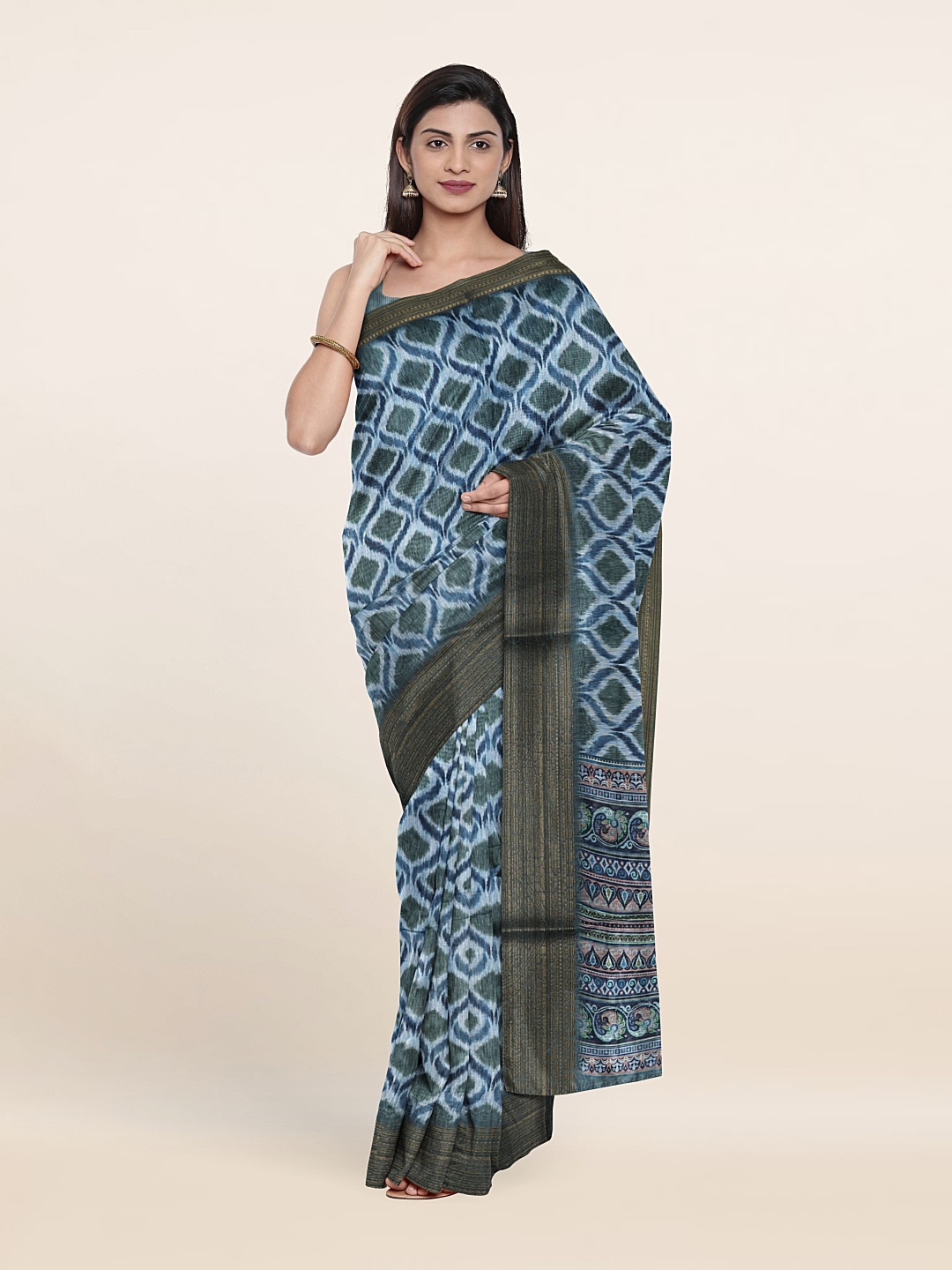 Pothys Geometric Zari Saree, Blue