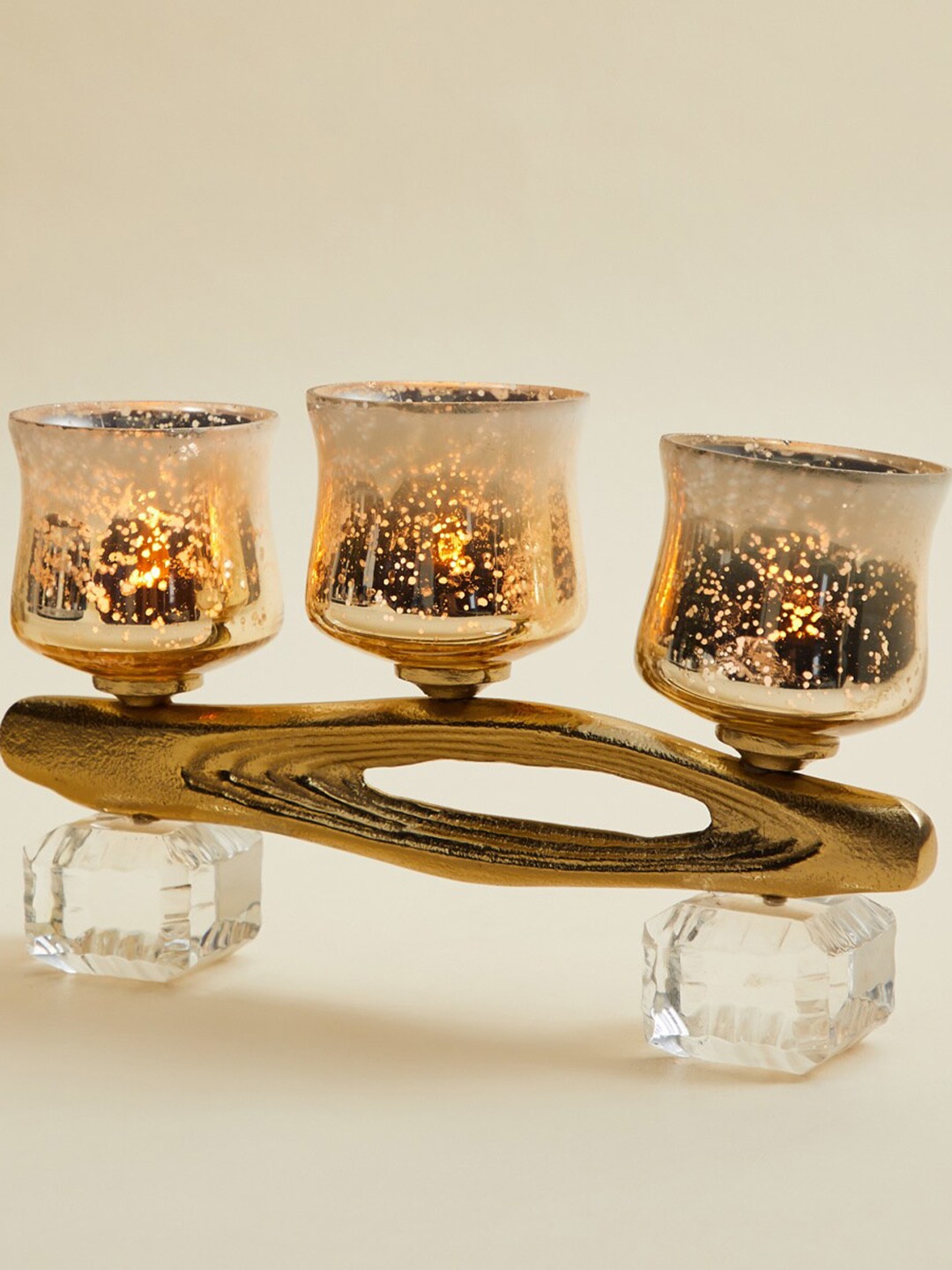 Home Centre Textured Glass Candle Holders, White