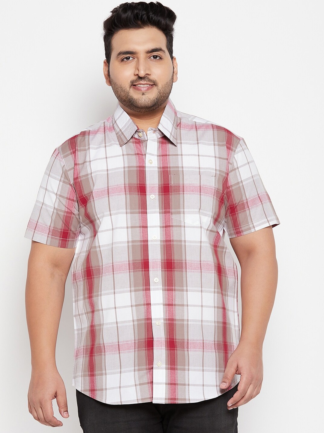 bigbanana Men White Tartan Checks Checked Casual Shirt