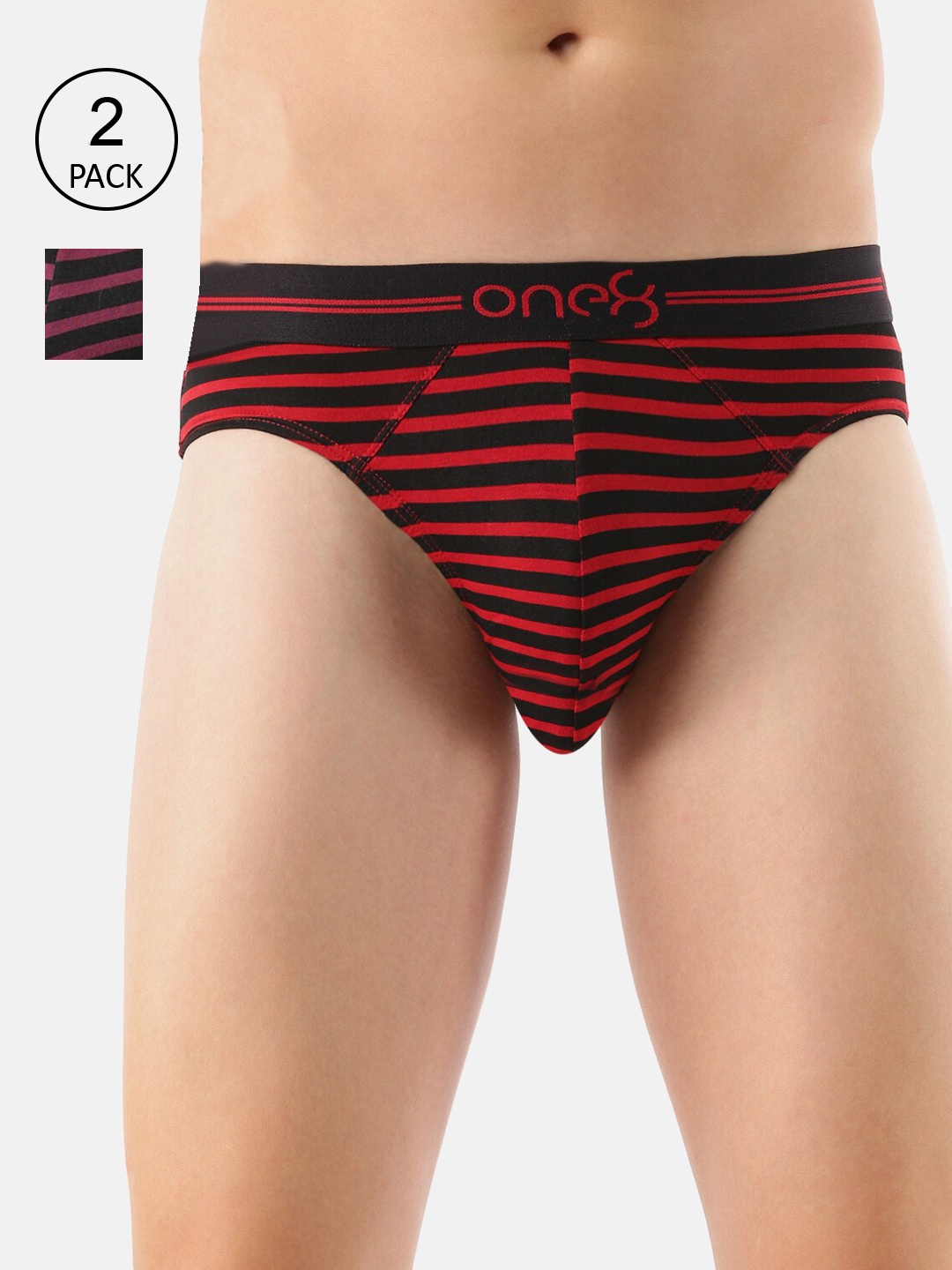 one8 by Virat Kohli Men Pack Of 2 Striped Basic Briefs, Red