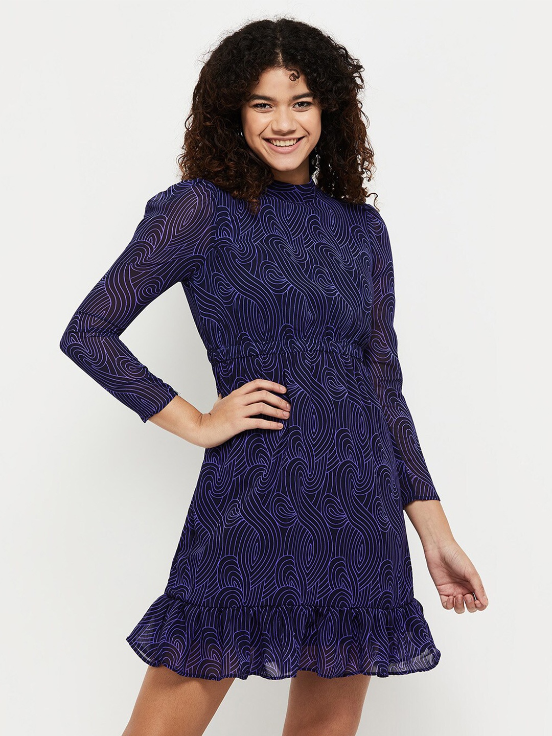 max Women Embroidered Dress, Navy blue