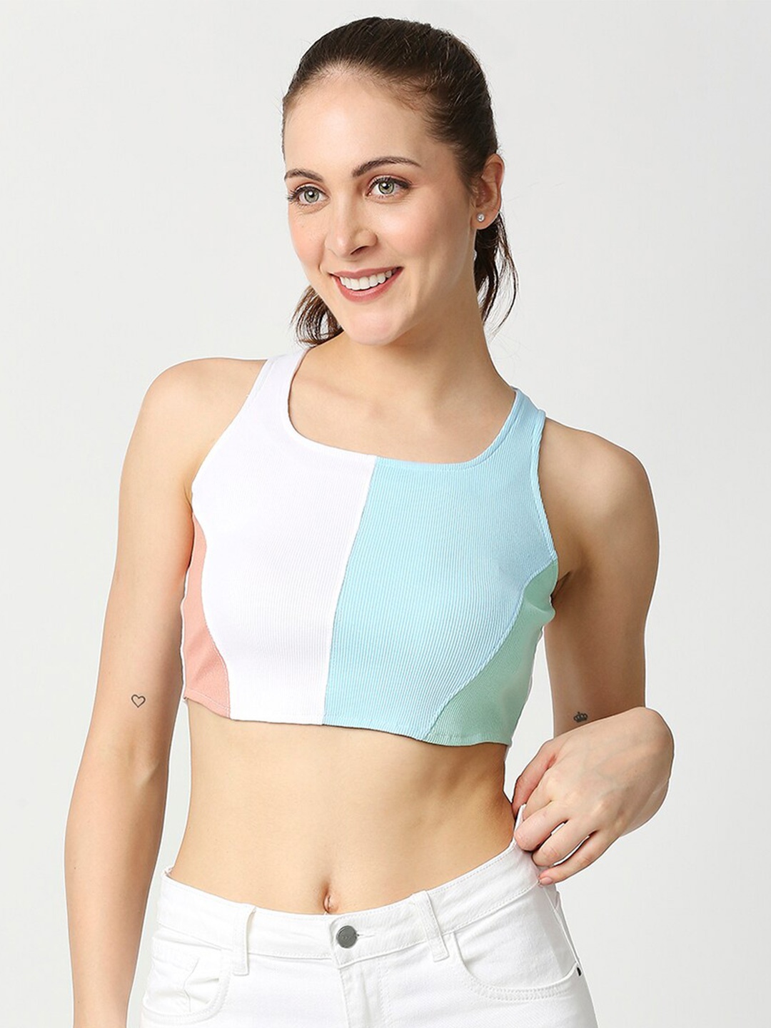 Blamblack Colourblocked Crop Top, White