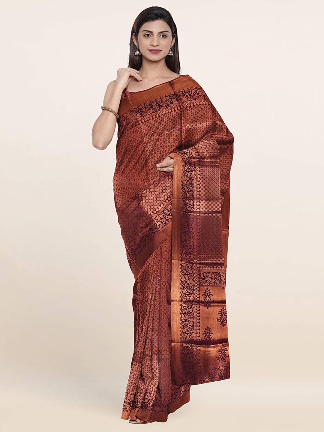 Pothys Purple & Copper-Toned Ethnic Motifs Zari Art Silk Saree