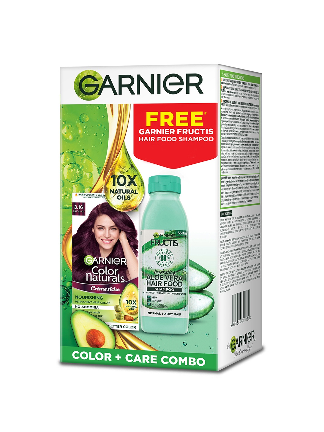 Garnier Color Naturals Hair Colour-Burgundy 3.16 with Aloevera Hair Food Shampoo 350ml
Garnier Color Naturals Hair Colour-Burgundy 3.16 with Aloevera Hair Food Shampoo 350ml