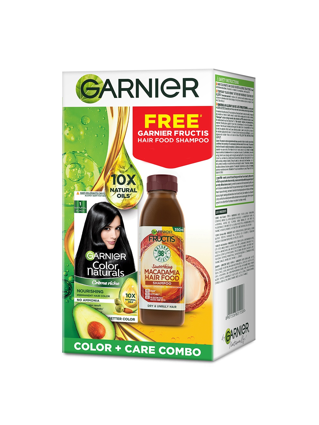 Garnier Color Naturals Hair Colour-Natural Black 1 with Macadamia Hair Food Shampoo 350ml
Garnier Color Naturals Hair Colour-Natural Black 1 with Macadamia Hair Food Shampoo 350ml