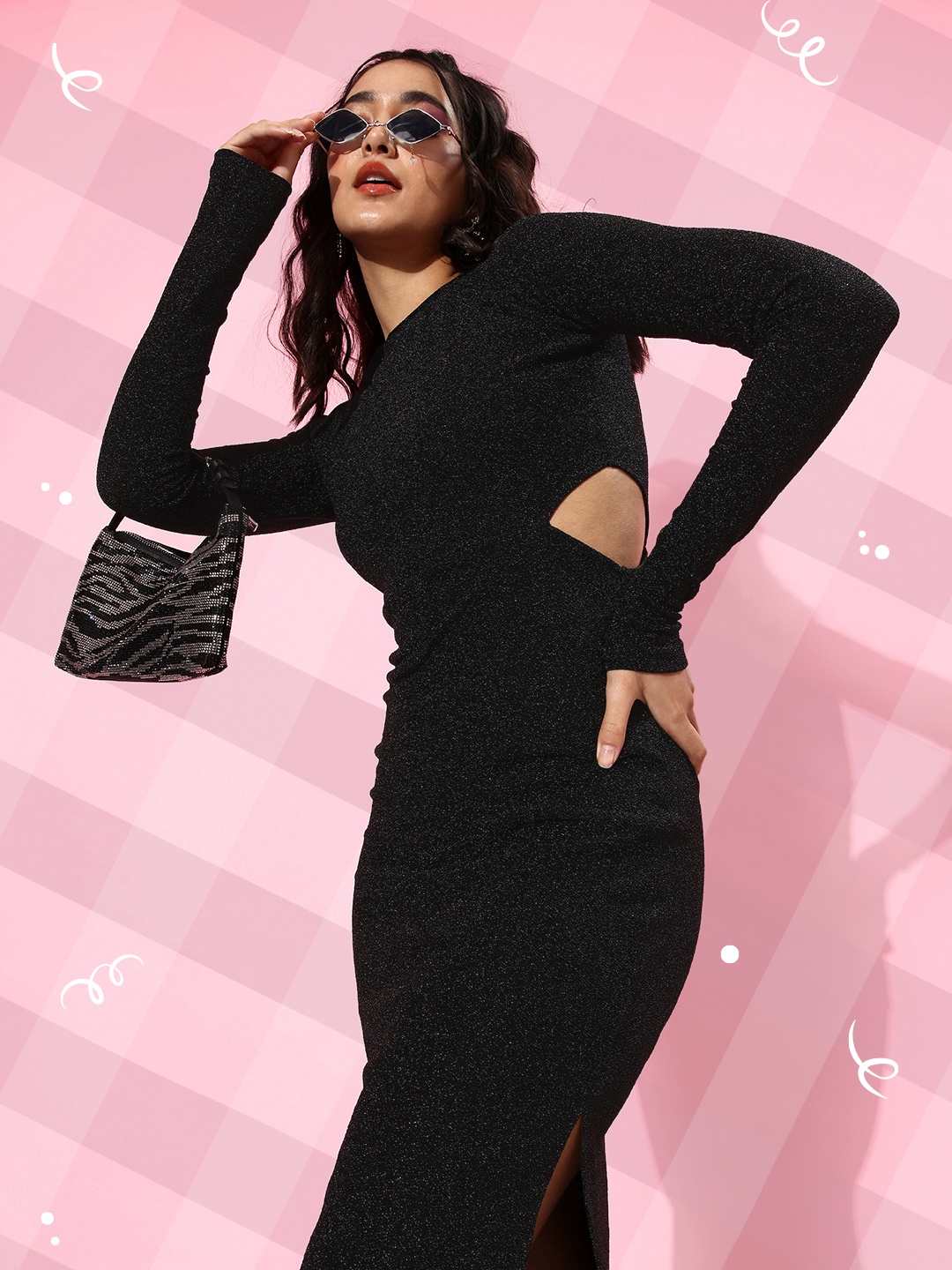 Moda Rapido Black Embellished Raglan Sleeves Bling & Sparkly Cut-Out Party Sheath Dress
Moda Rapido Black Embellished Raglan Sleeves Bling & Sparkly Cut-Out Party Sheath Dress