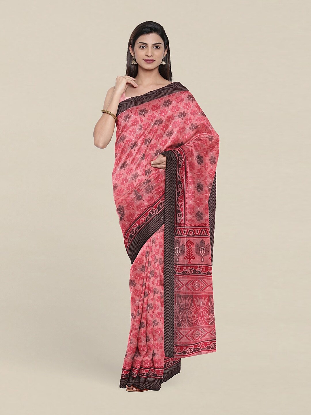 Pothys Pink & Black Ethnic Motifs Saree