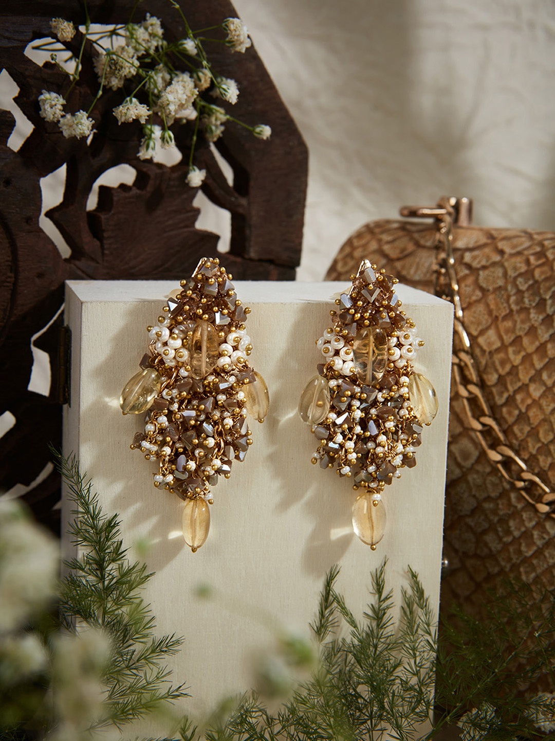D'oro Gold-Plated Contemporary Drop Earrings, Grey