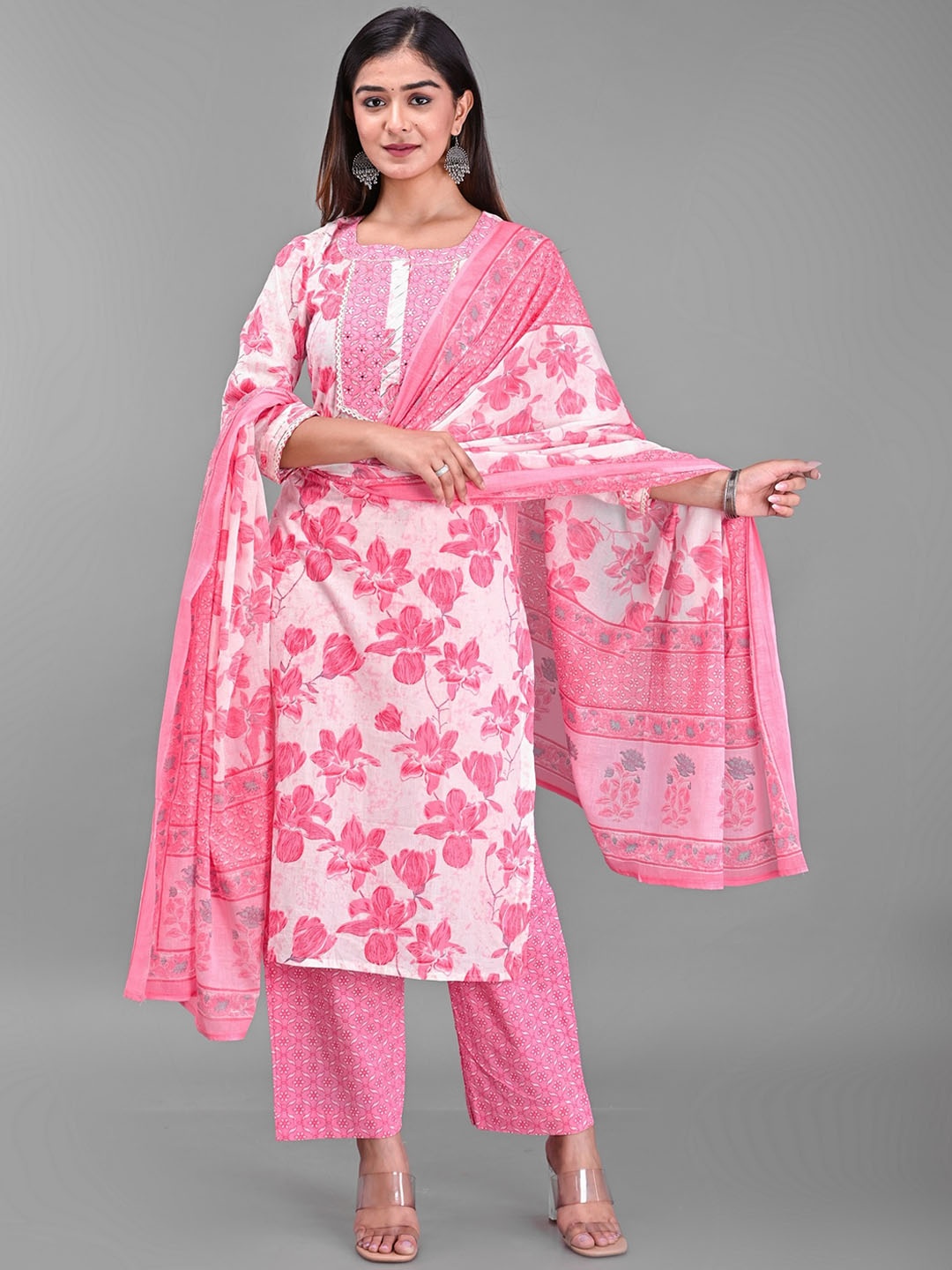 EtnicaWear Women Pink Floral Printed Pure Cotton Kurta with Pyjamas & With Dupatta
EtnicaWear Women Pink Floral Printed Pure Cotton Kurta with Pyjamas & With Dupatta