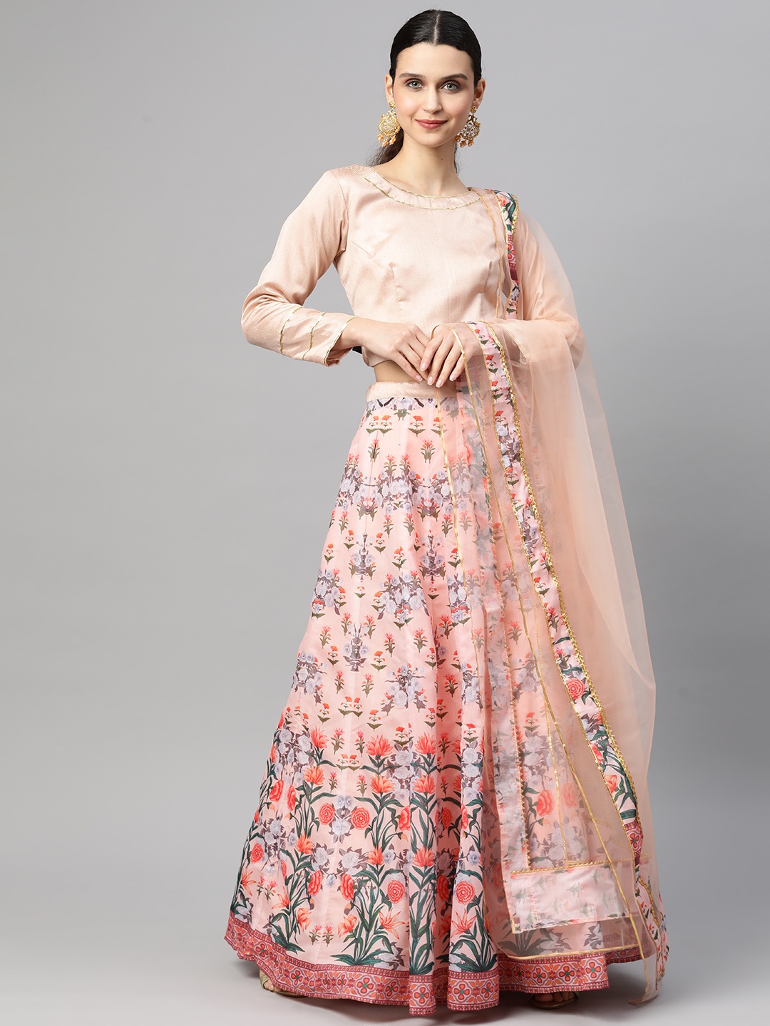 Readiprint Fashions Peach-Coloured & Green Floral Unstitched Lehenga & Blouse With Dupatta
Readiprint Fashions Peach-Coloured & Green Floral Unstitched Lehenga & Blouse With Dupatta
