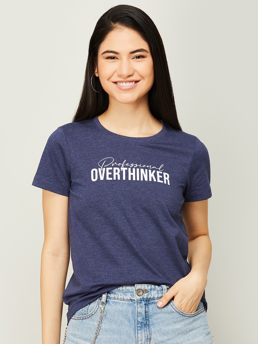 Fame Forever by Lifestyle Print Regular Top, Navy blue