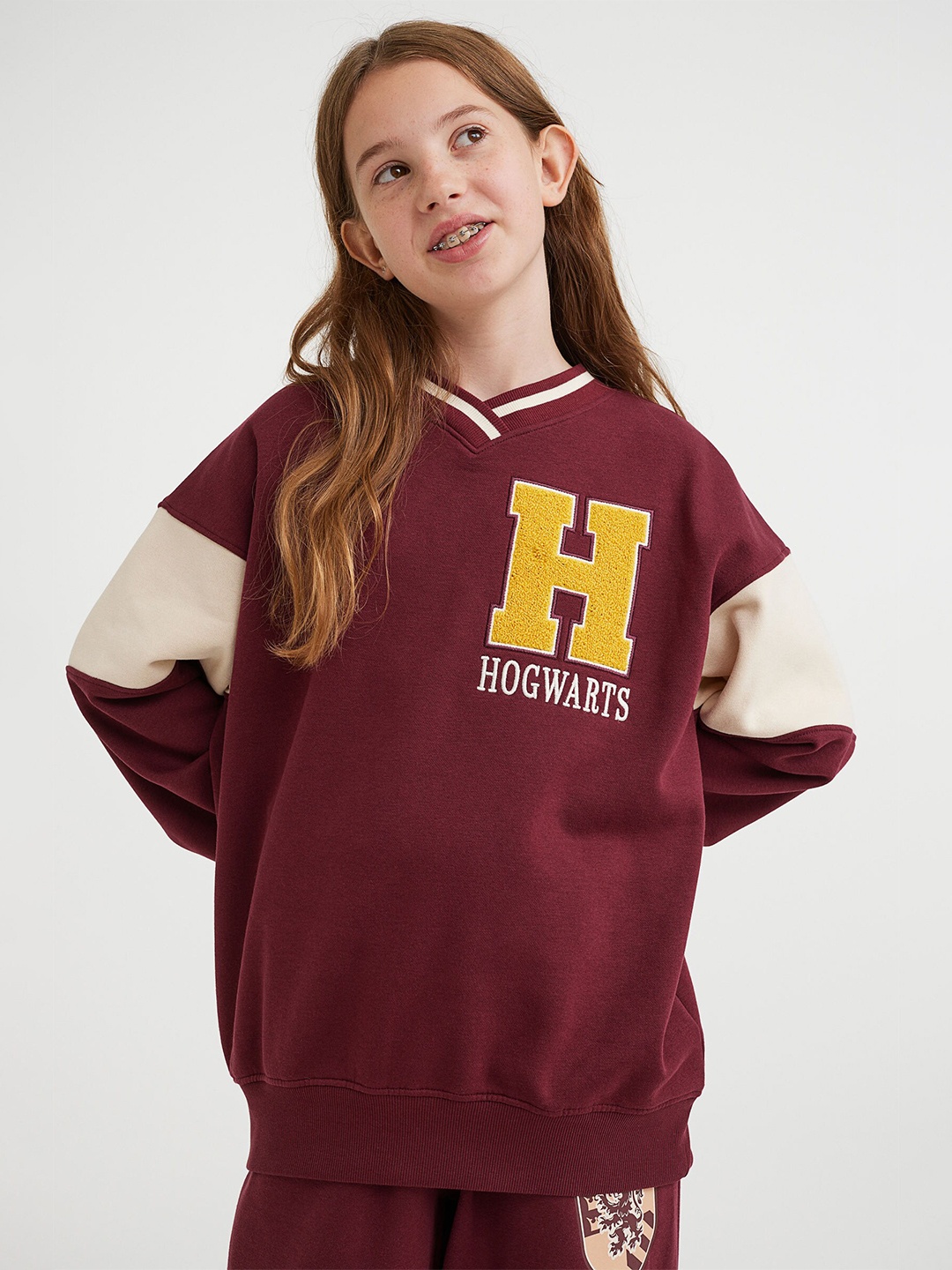H&M Girls Printed Oversized Sweatshirt, Red