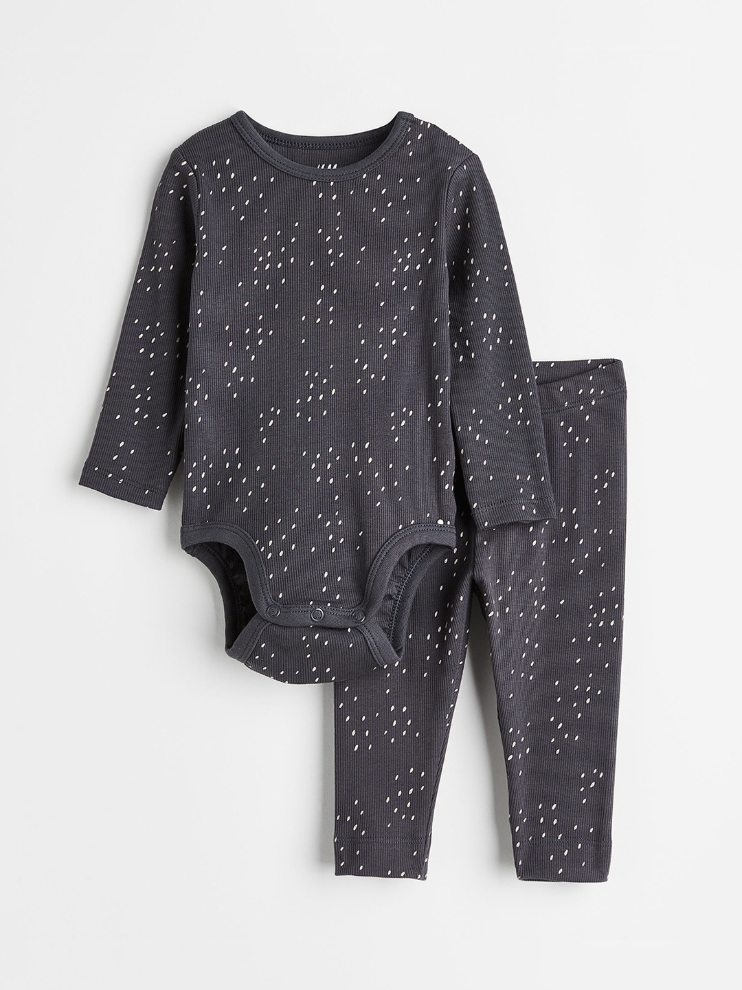 H&M Girls Ribbed Cotton Set, Grey