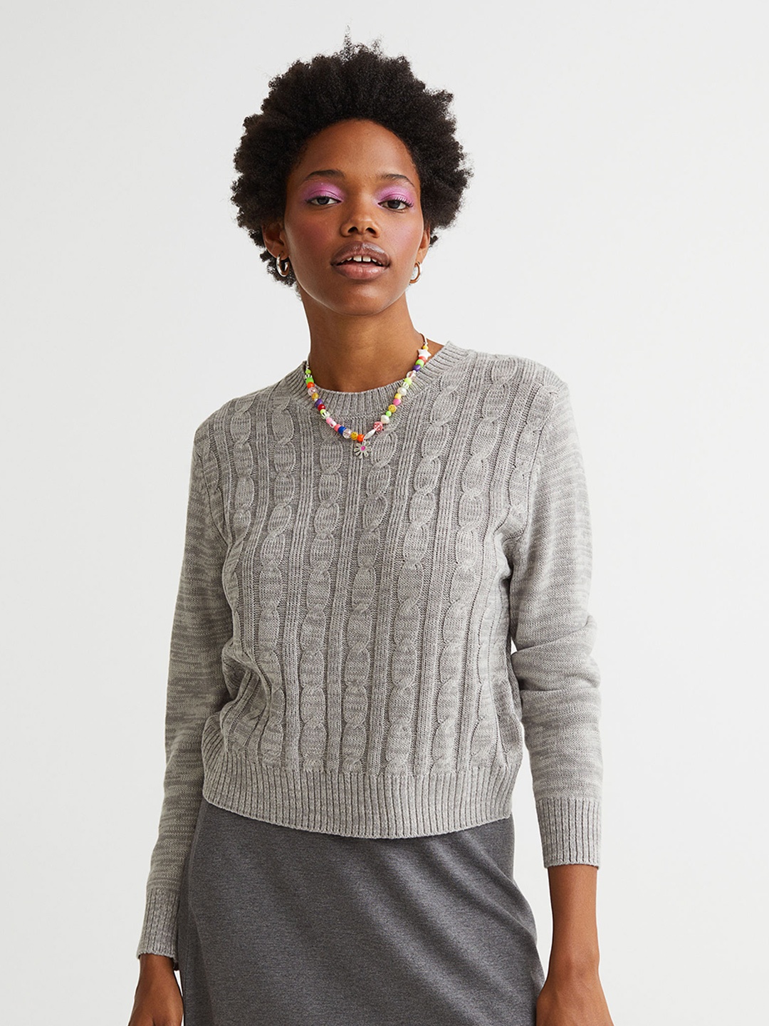 H&M Women Grey Melange Cable-knit jumper