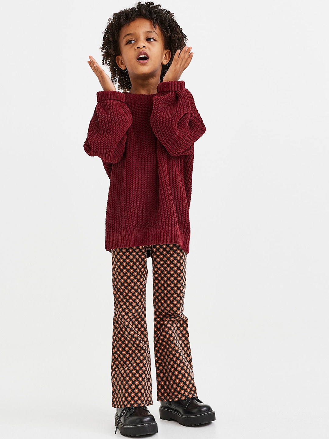 H&M Kids Girls Flared corduroy trousers, Black
