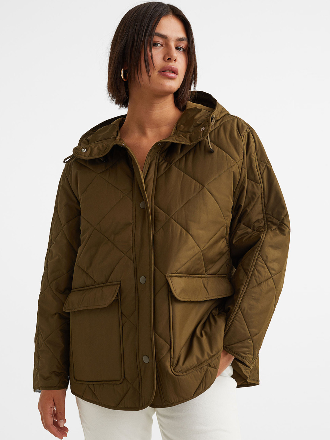 H&M Woman Oversized quilted jacket, Green 
H&M Woman Oversized quilted jacket, Green