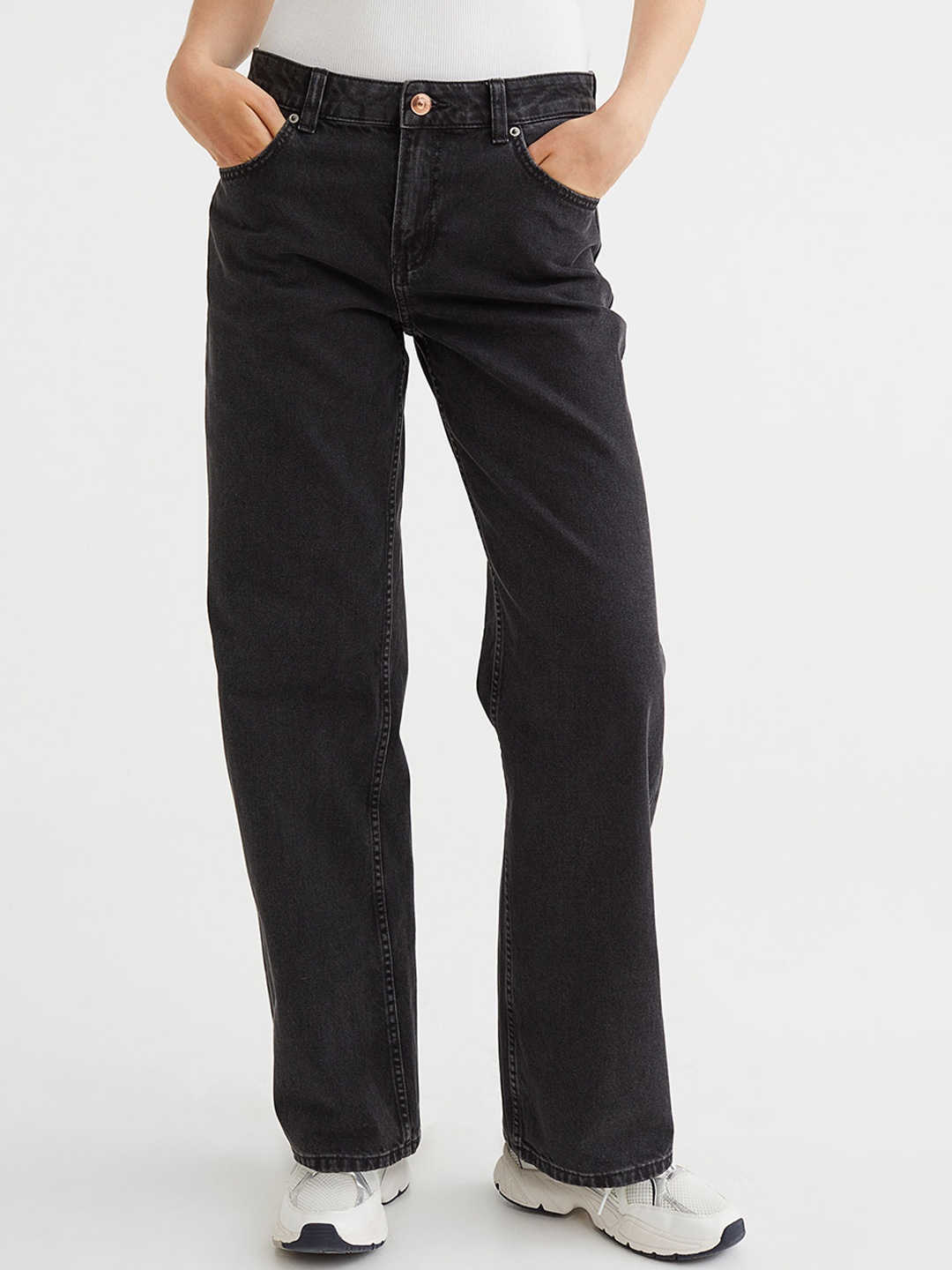 H&M Women Wide Low Waist Jeans, Grey