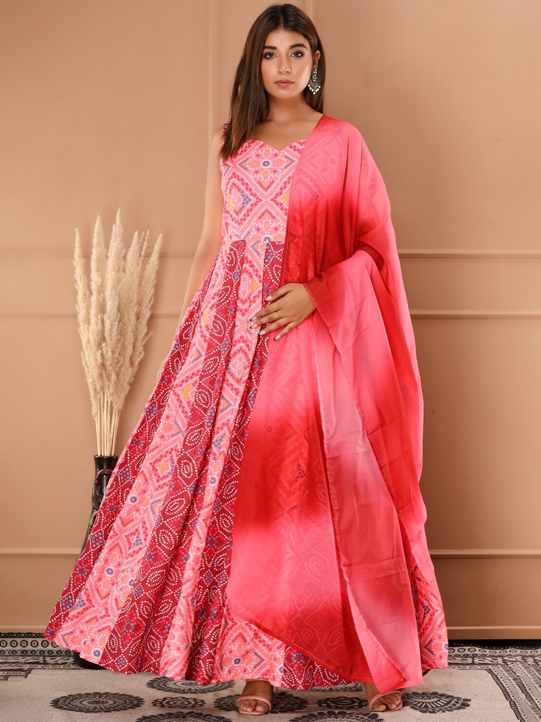 SVARCHI Women A-Line Maxi Dress with Dupatta, Pink