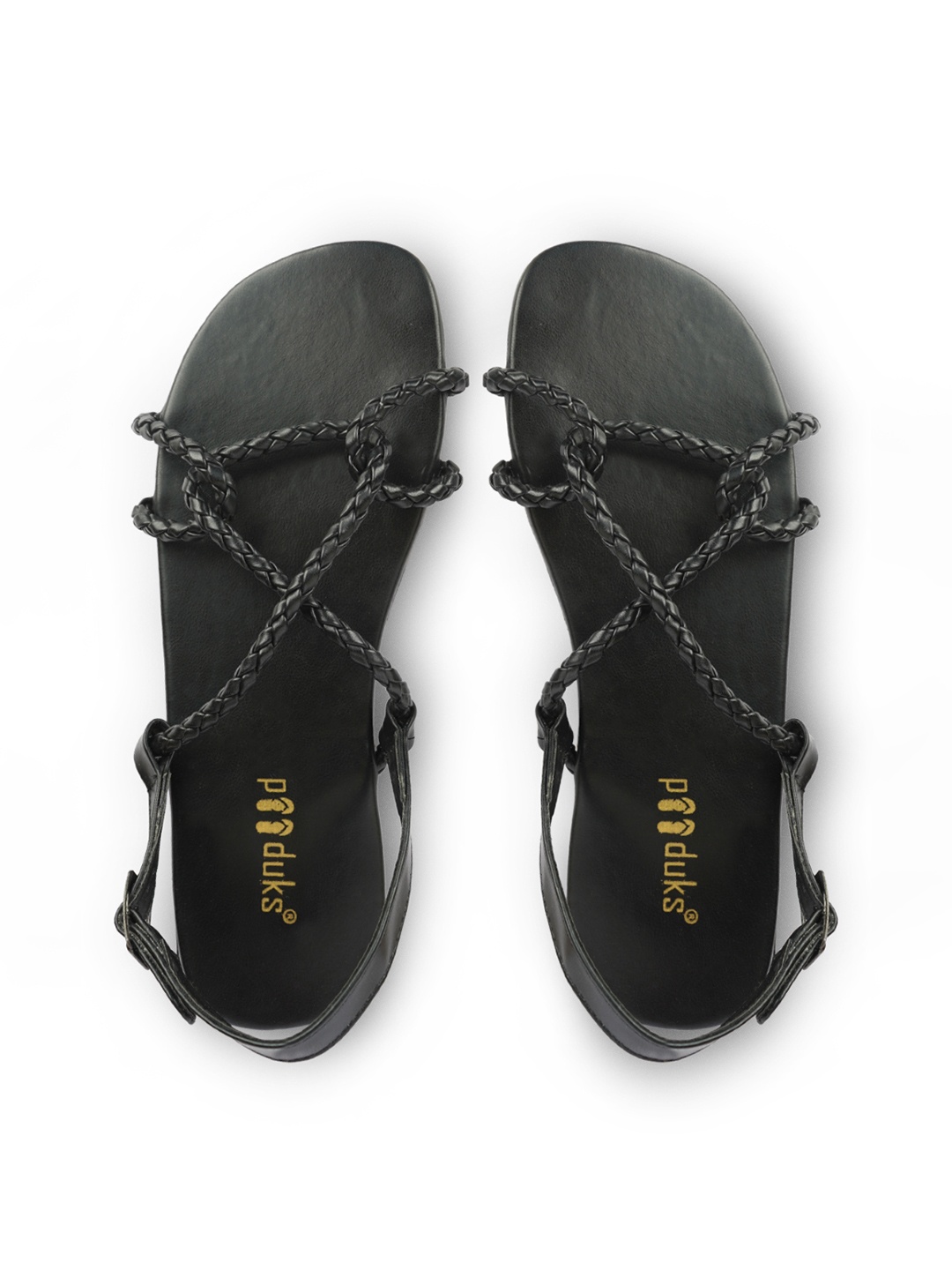 Paaduks Women Solid Open Toe Flats, Black