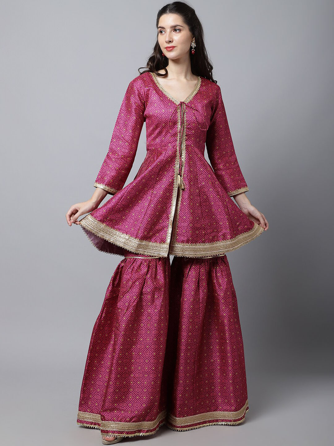 anokherang Women Purple Ethnic Motifs Printed Gotta Patti Kurti with Sharara 
anokherang Women Purple Ethnic Motifs Printed Gotta Patti Kurti with Sharara