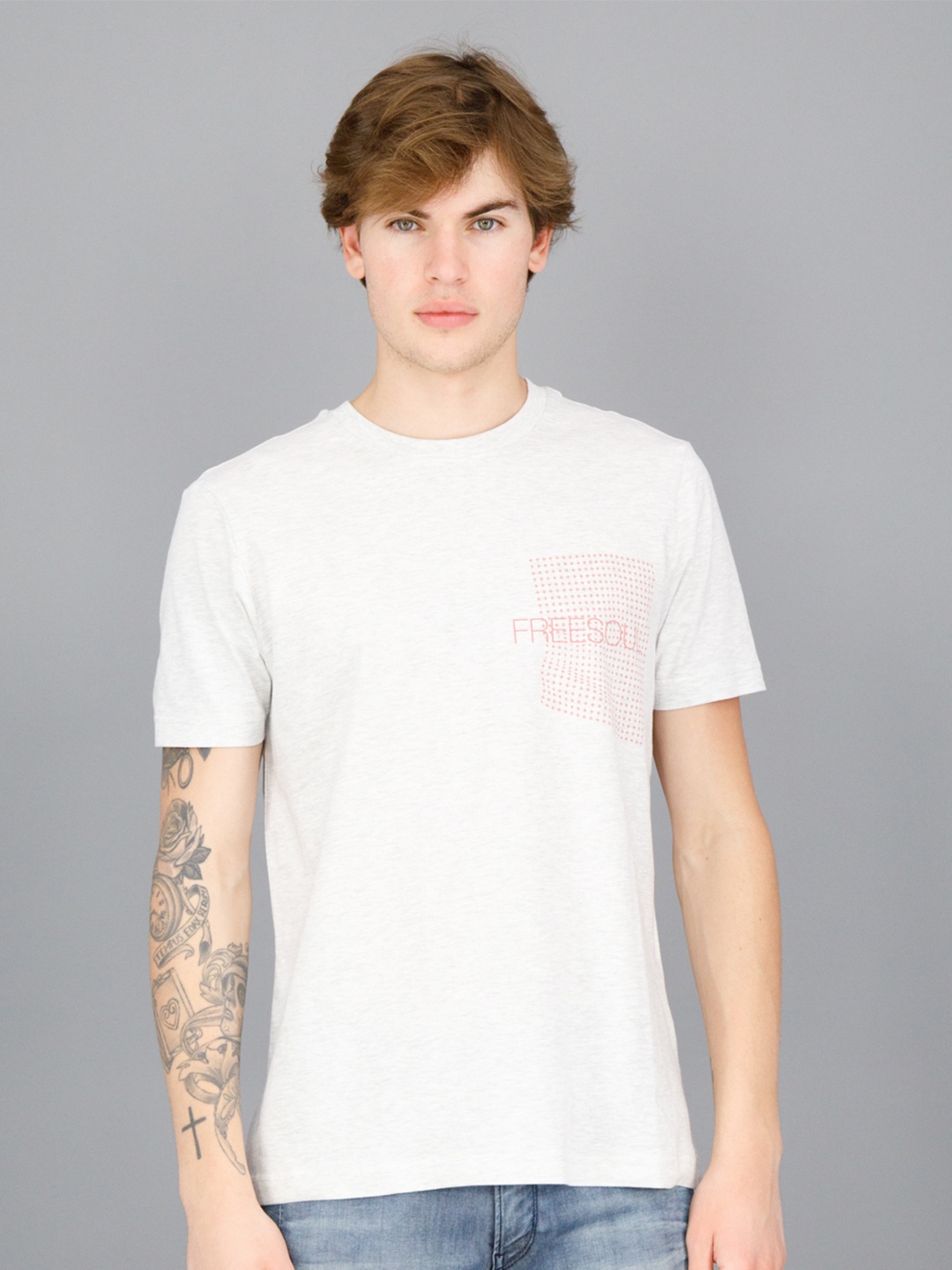 FREESOUL Men Typography Printed Cotton T-shirt, Off white