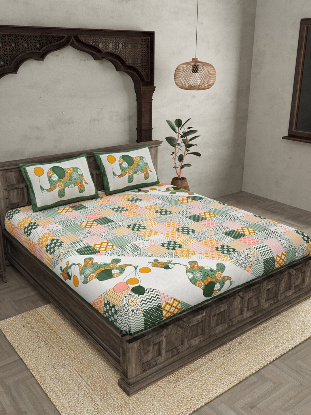 JAIPUR FABRIC Ethnic Motifs 240 TC Pure Cotton King Bedsheet With 2 Pillow Covers, Green
JAIPUR FABRIC Ethnic Motifs 240 TC Pure Cotton King Bedsheet With 2 Pillow Covers, Green